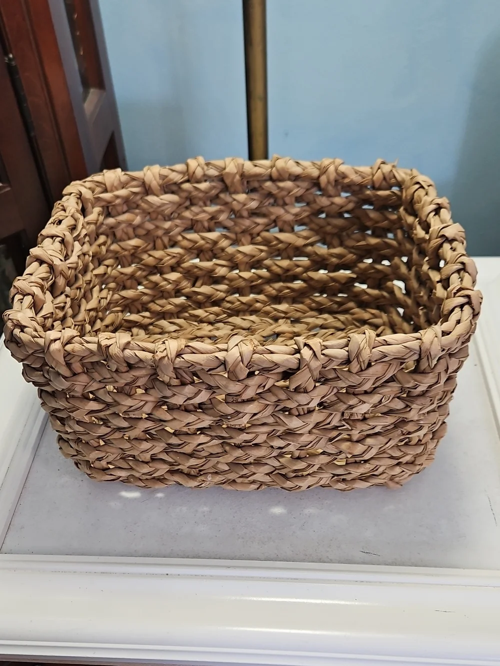 Woven Natural and Pastel Rectangular Storage Basket Set